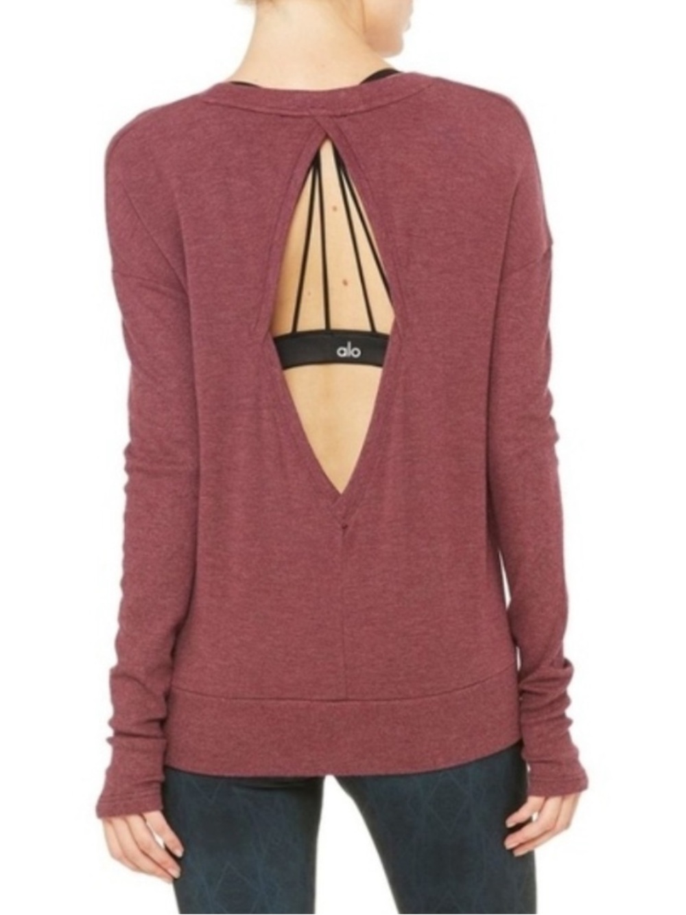 ALO Yoga Open-Back Long Sleeve Sweatshirt in Burgundy